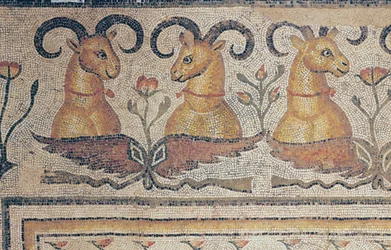 Detail vom Rand eines Mosaikbodens, aus dem Hof einer Villa in Daphne, Antiochia